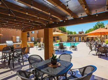 Pool, Pool Patio & Community Patio at tierra pointe apartments in Albuquerque, nm